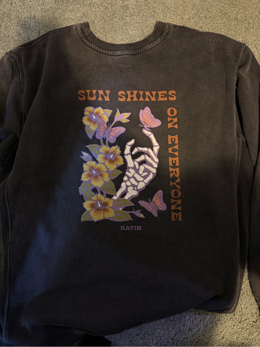 Katin Black Crewneck with Floral Skeleton Graphic